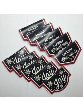 Merry Christmas Joy Candy Cane Set 10 Gift Bag Toppers Black Red Snowflake